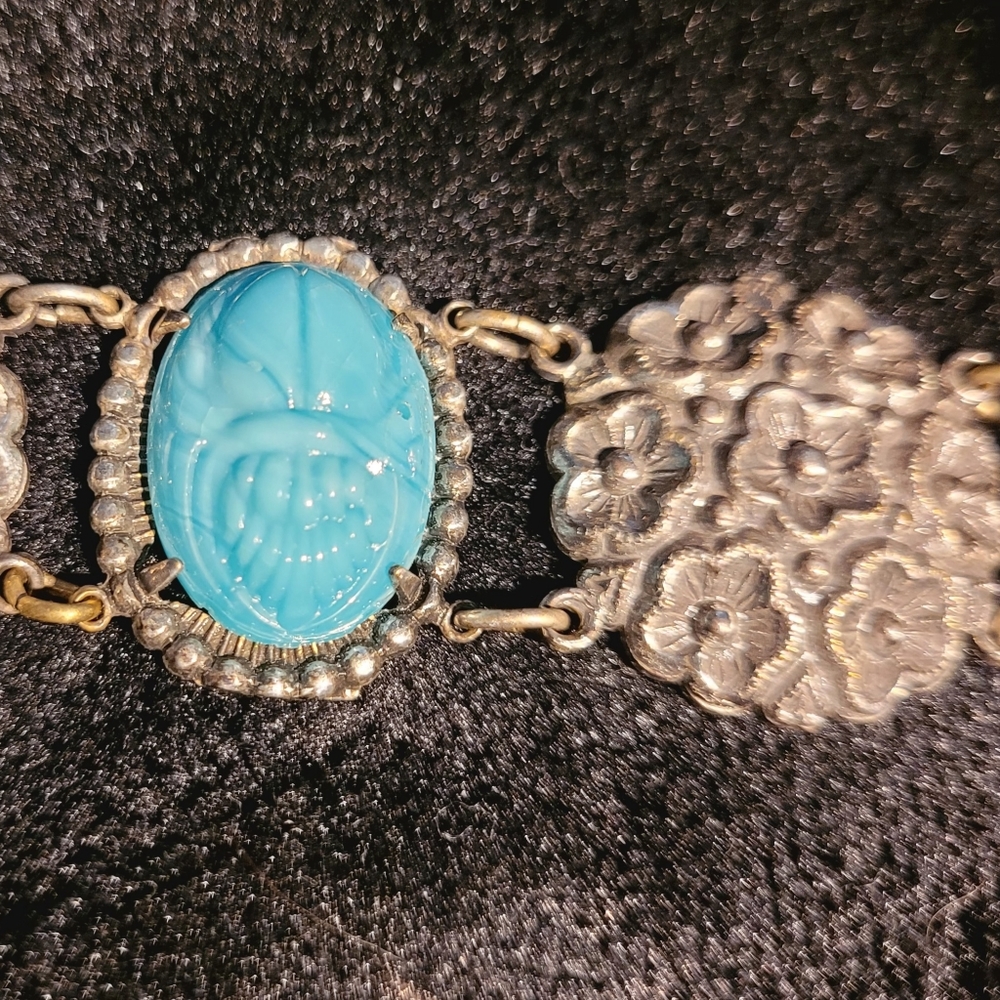 Unique Turquoise Scarab Antique Silver Bracelet - Picture 4 of 4